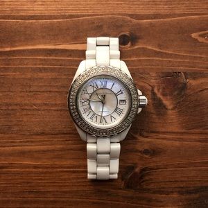 Swiss Legend Diamond Watch w/White Ceramic Band